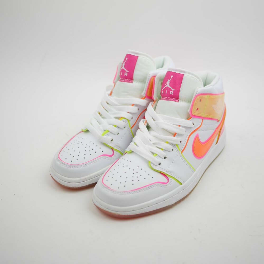NIKE Mid Edge Glow Women's 6.5 White leather neon pink orange high top sneakers